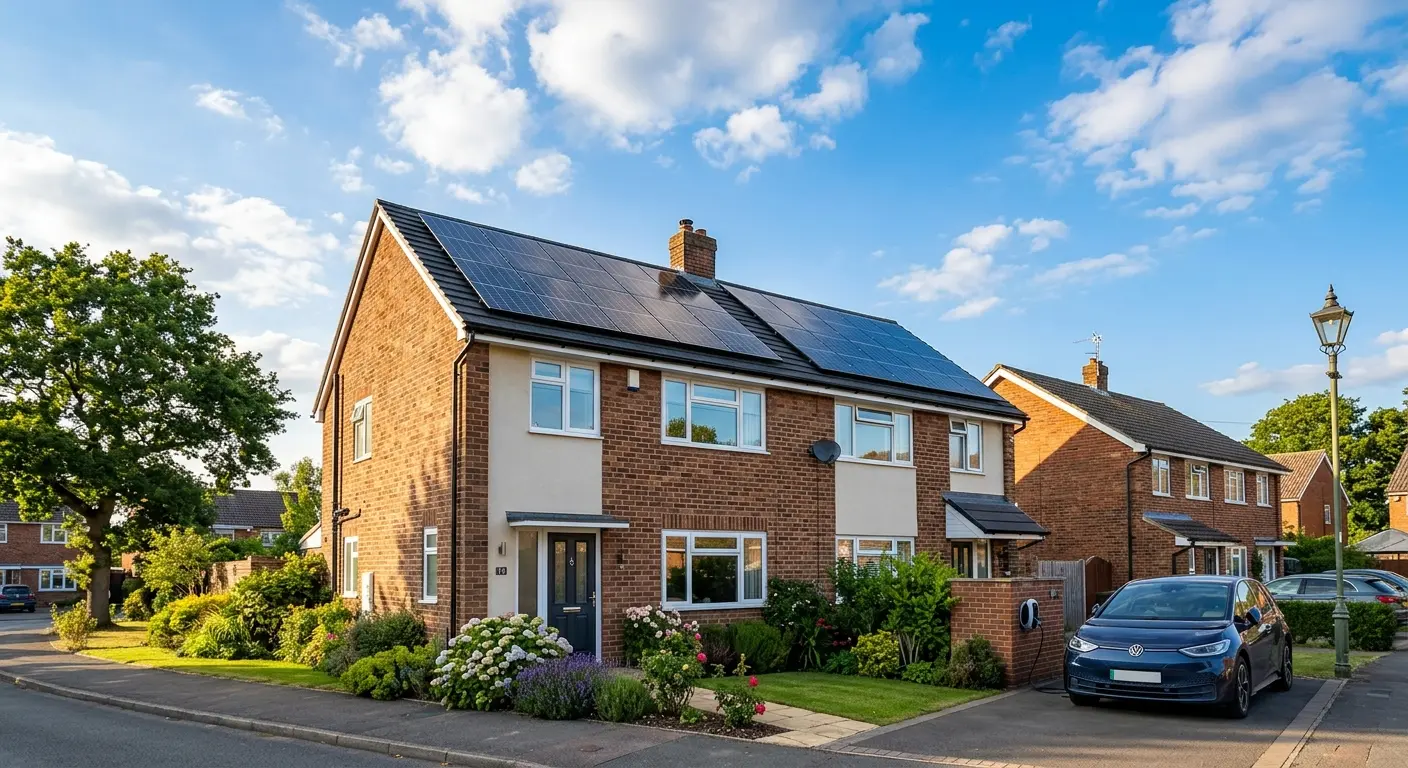 Solar panels on UK home rooftop